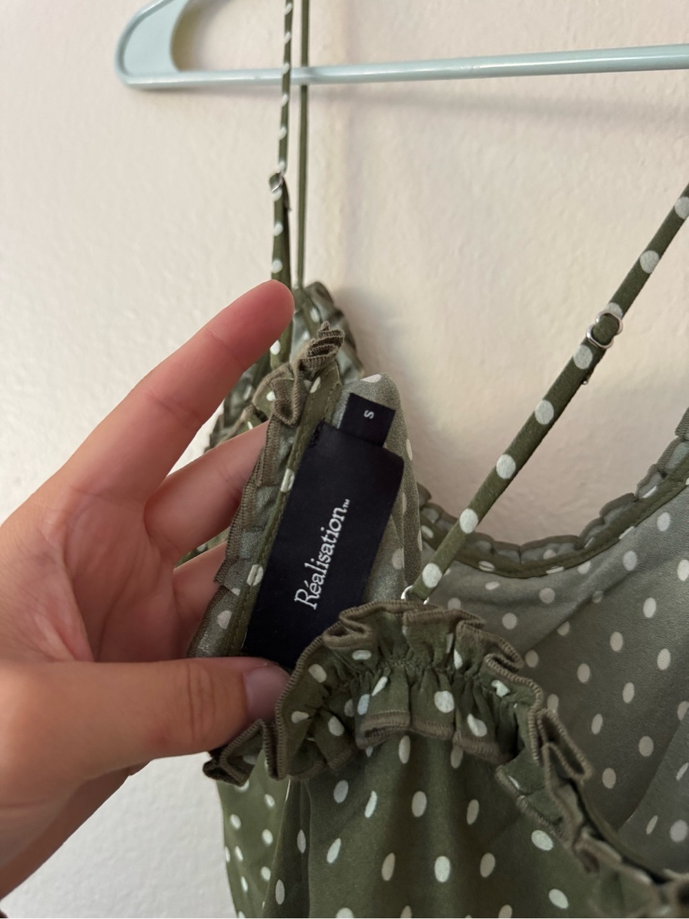 Realisation Par Eliza Dress Khaki Spot Olive Green Polka Dot Slip Dress - Picture 5 of 9